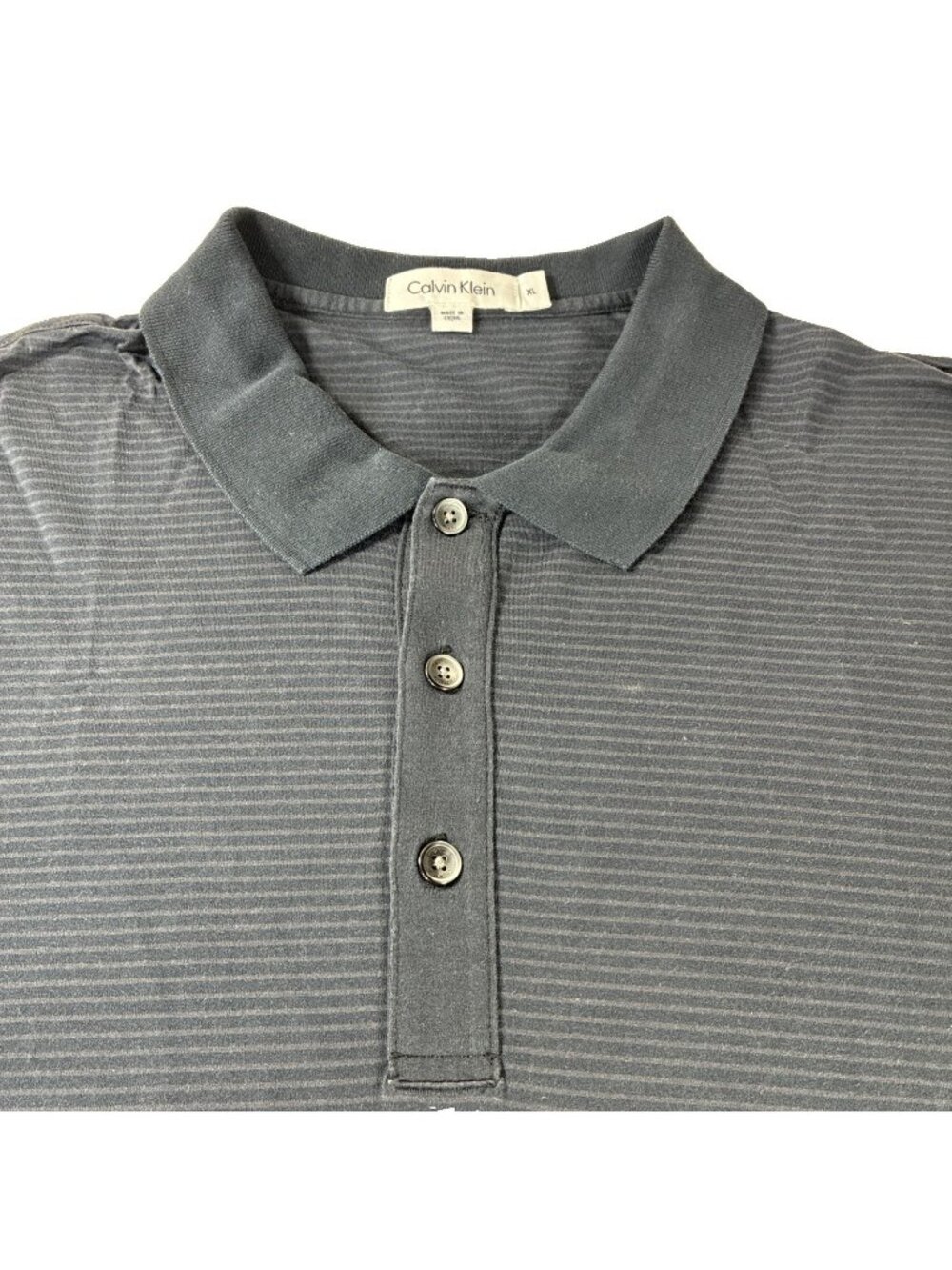 Calvin Klein Men Size XL Polo Shirt Gray Space Dye Horizontal Stripe 100% Cotton